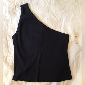 Anthropologie ribbed 100% cotton  One-Shoulder Black Top